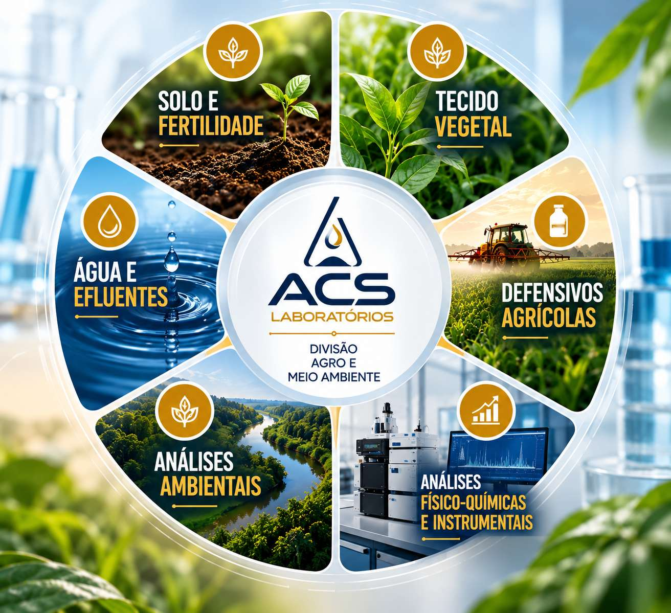 Especialidades ACS: solo, tecido vegetal, água, efluentes, defensivos e análises ambientais